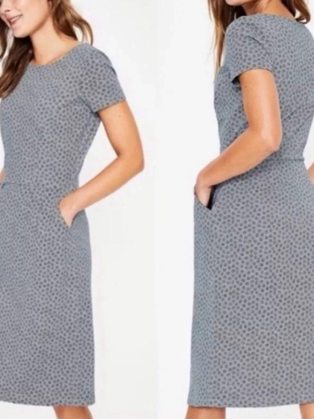 Boden Navy Blue/Gray Floral Dot Short-Sleeve Midi Dress
